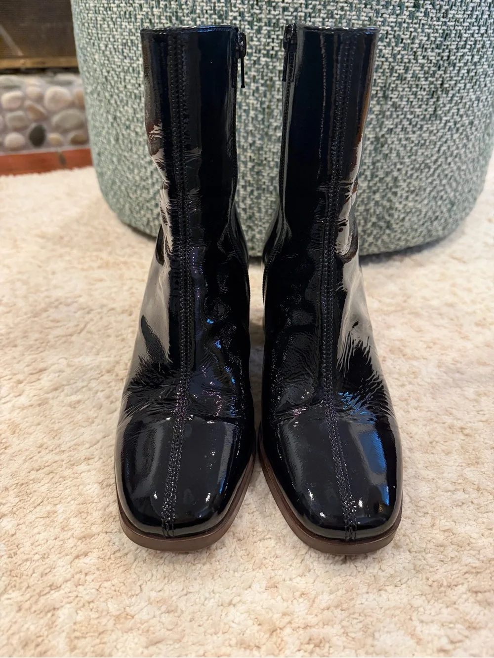 Sezane Black Patent Ankle Boots